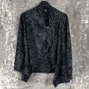 Bobeau Petite Size Sp Abstract Button Cardigan Sweater Gray Long Sleeve